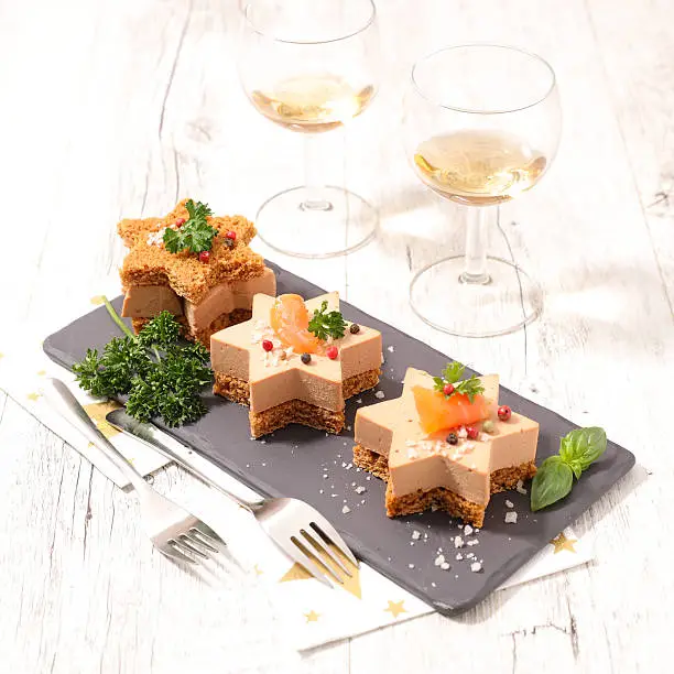 christmas canape with gingerbread and foie gras