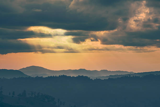 istock Soft focus winter sunset high up on the silhouette mountains 624894414