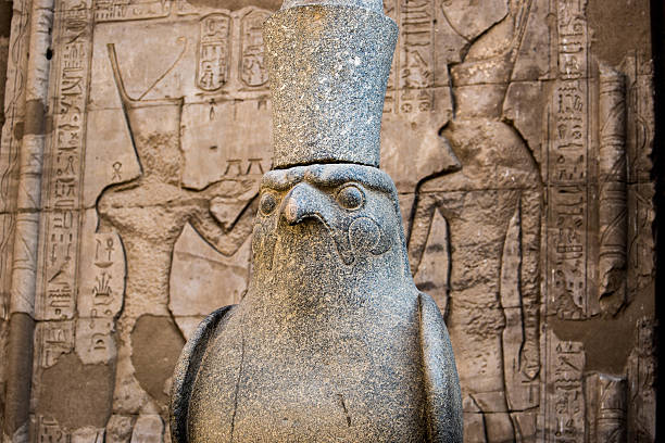 Ancient horus statue and reliefs of Edfu temple in Edfu. Egypt
