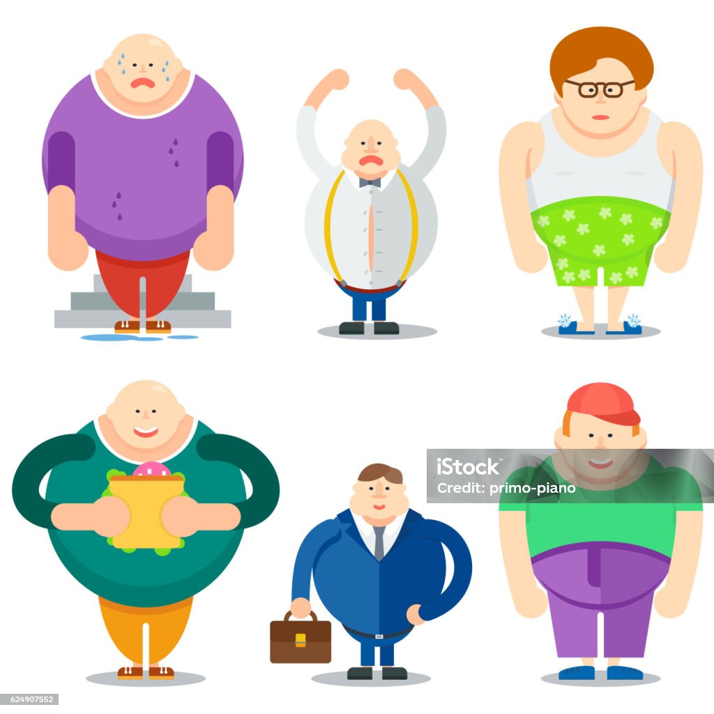 Fat Man Funny Cartoon Characters Set Stock Illustration - Download Image  Now - Men, Adult, Anger - iStock