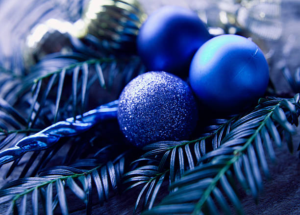 istock Blue, gold,  silver cold baubles  - christmas decorations . 624909082