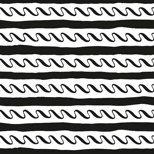 Vector illustration of Grunge seamless pattern of black white stripes and waves