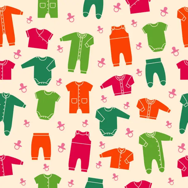 Vector illustration of Vector seamless pattern with baby clothes.