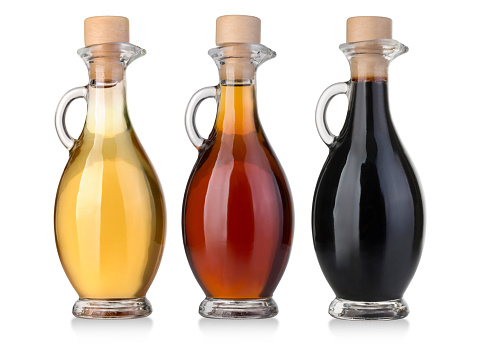 Olive oil and vinegar bottles. Isolated on white background