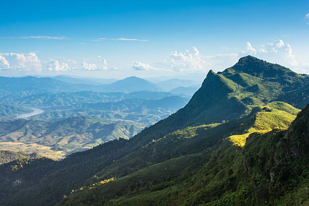 istock Panoramic view misty morning sunrise in mountain at north Thailand 624928264