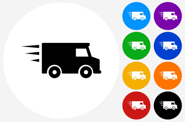 Delivery Truck Icon on Flat Color Circle Buttons Delivery Truck Icon on Flat Color Circle Buttons. This 100% royalty free vector illustration features the main icon pictured in black inside a white circle. The alternative color options in blue, green, yellow, red, purple, indigo, orange and black are on the right of the icon and are arranged in two vertical columns. indigo truck stock illustrations