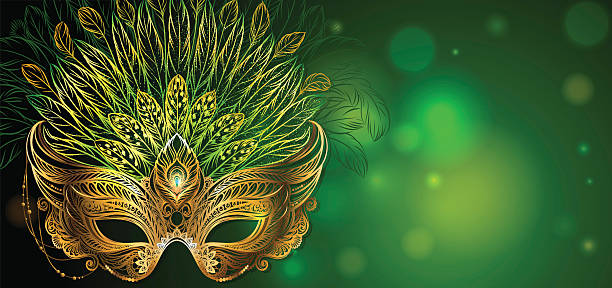 Golden carnival mask with feathers. Vector Illustration. Golden carnival mask with feathers. Beautiful Concept design for greeting card, banner or flyer.Vector Illustration. Golden carnival mask with feathers. Beautiful concept design for greeting card, party invitation, banner or flyer. evening ball stock illustrations