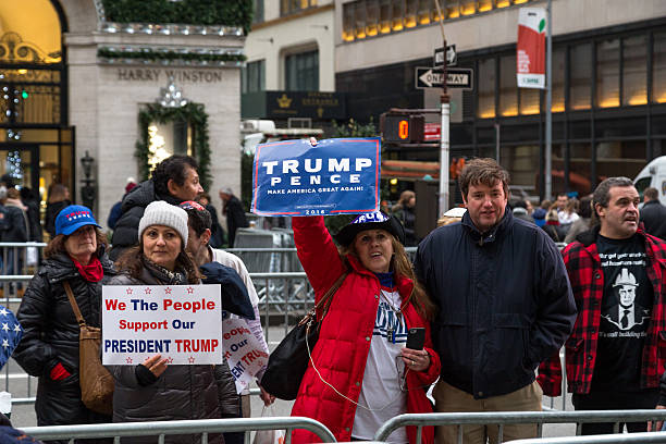 New York, United States of America - November 20, 2016: A group of Donald Trump supporters on 5th avenue in front of the Trump Tower in Manhattan