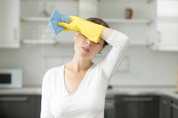 Woman, frustrated with work about the house
