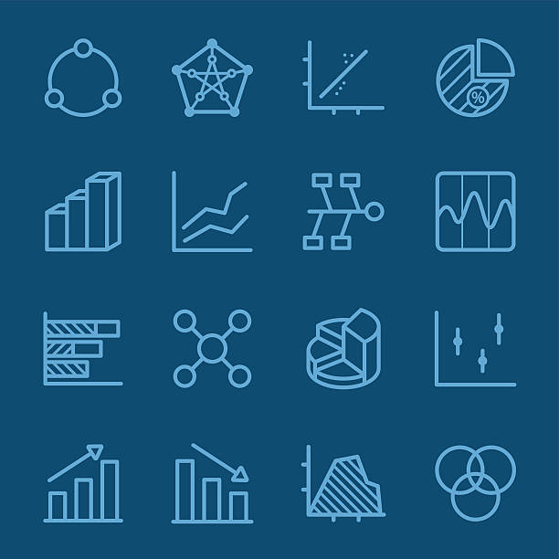 wykres i diagram ustawić 1 niebieska ikona linii - computer graphic number achievement analyzing stock illustrations