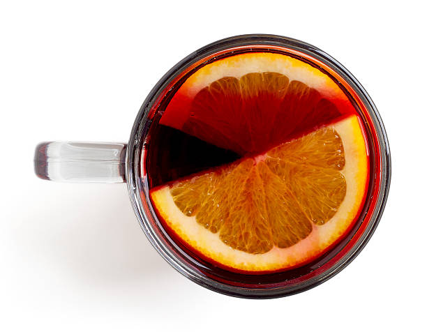 istock Red mulled wine isolated on white, from above 624950024