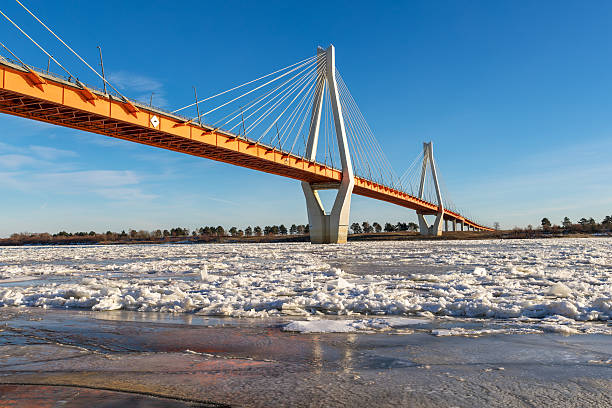 istock modern bridge over the frozen river 624950296