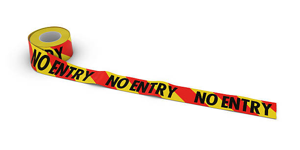 istock Red and Yellow Striped NO ENTRY Tape Roll unrolled 624950808