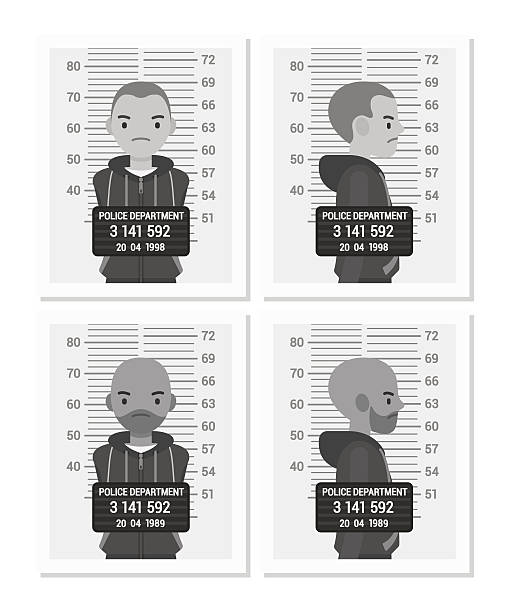 set von balck und weißen männlichen mugshots - justice entertainment group stock-grafiken, -clipart, -cartoons und -symbole