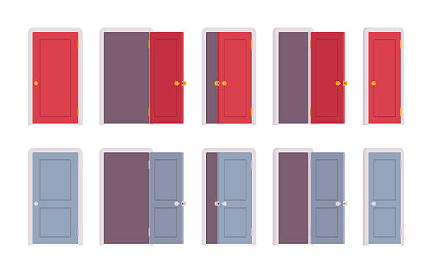 ilustrações de stock, clip art, desenhos animados e ícones de set of doors in different positions - challenge outline choice business