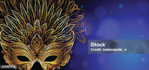 Golden Carnival Mask With Feathers Stock Illustration - Download Image Now - Mardi Gras, Masquerade Mask, Backgrounds