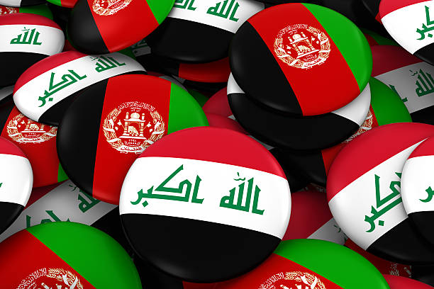 istock Iraq and Afghanistan Flag Badges Background 624958470