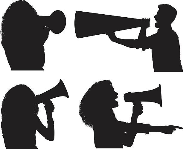 People shouting with megaphone People shouting with megaphone megaphone silhouettes stock illustrations
