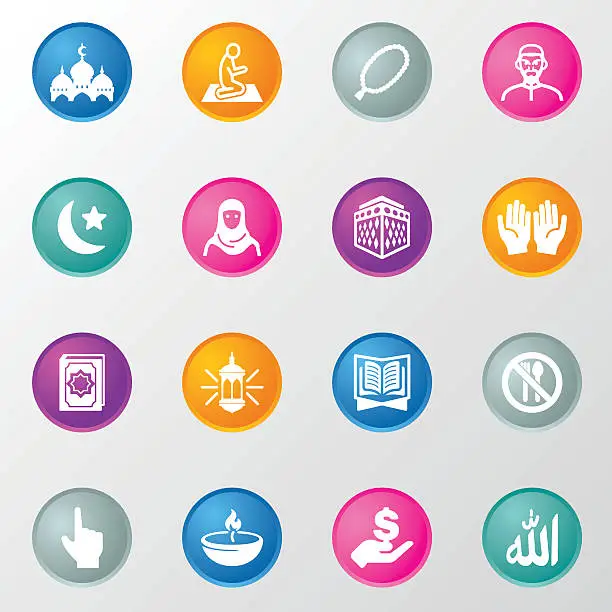 Vector illustration of Islam Islamic Ramadan Arabian Religions Circle Color Icons