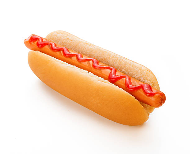 istock Barbecue Grilled Hotdog with ketchup isolated on white background 624967272