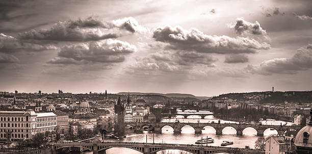 istock Monochrome cityscape of Prague 624974450