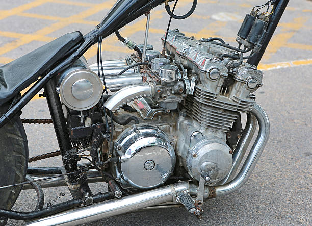 istock Side view of an old classic motorbike engine. 624975790