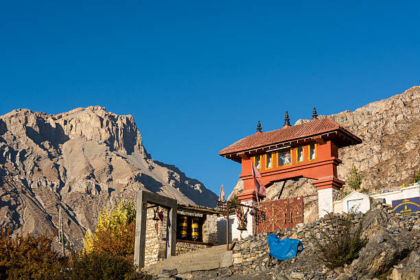 Buddhist temple on mountain slope. stock photo