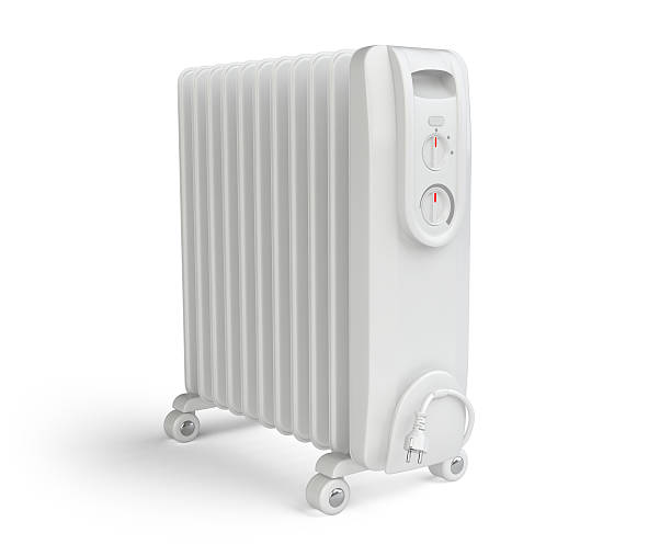 istock White electric heater on oil on white background. 624985064