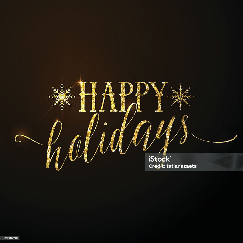 Ilustração vetorial de Happy Holidays glitter texto de letras de ouro - Vetor de Felizes festas - Frase curta royalty-free