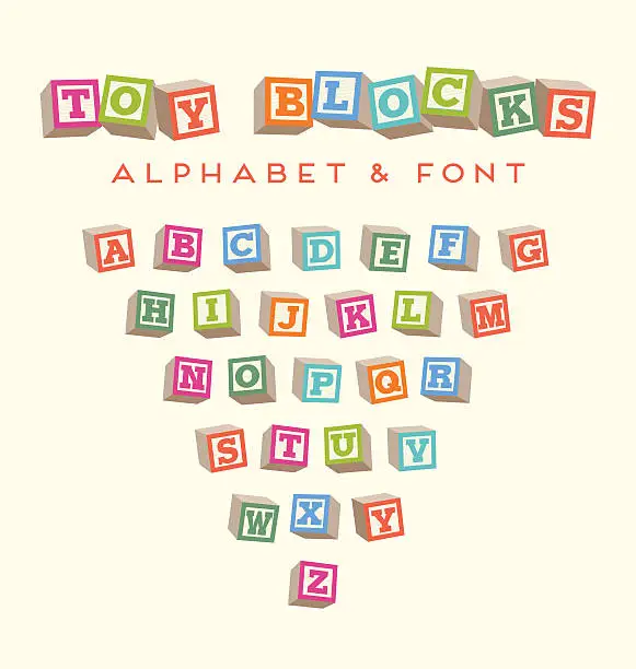 Vector illustration of Toy baby blocks font alphabet in bright colors