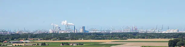 Panoramic view of the Port of Rotterdam near Brielle, the Netherlands.