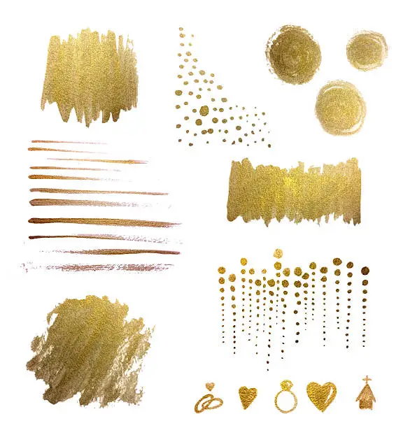 Photo of Watercolor Design Elements and Backgrounds, Gold, Hand-painted, Metallic, Watercolor Brush Strokes