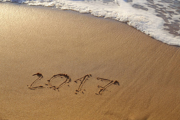 istock new year 2017 on the beach sand 624990694