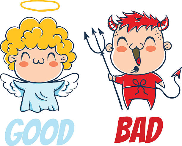 anioł i diabeł - expressing positivity devil angel moral dilemma stock illustrations