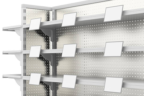 istock Empty supermarket shelves isolated on white background. Include clipping path. 624991046