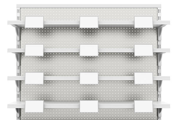 istock Empty supermarket shelves isolated on white background. Include clipping path. 624991188