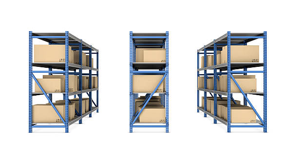 istock Rendering of metal racks standing together in three rows, with 624991340