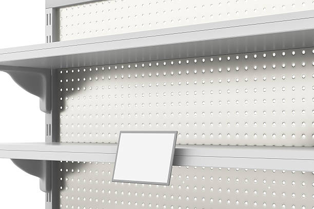 istock Empty supermarket shelves isolated on white background. Include clipping path. 624991396