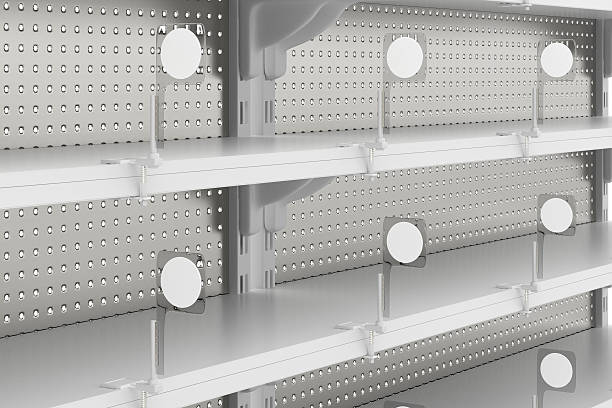istock Empty supermarket shelves isolated on white background. Include clipping path. 624991734