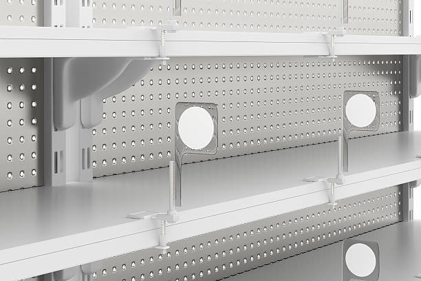 istock Empty supermarket shelves isolated on white background. Include clipping path. 624991812