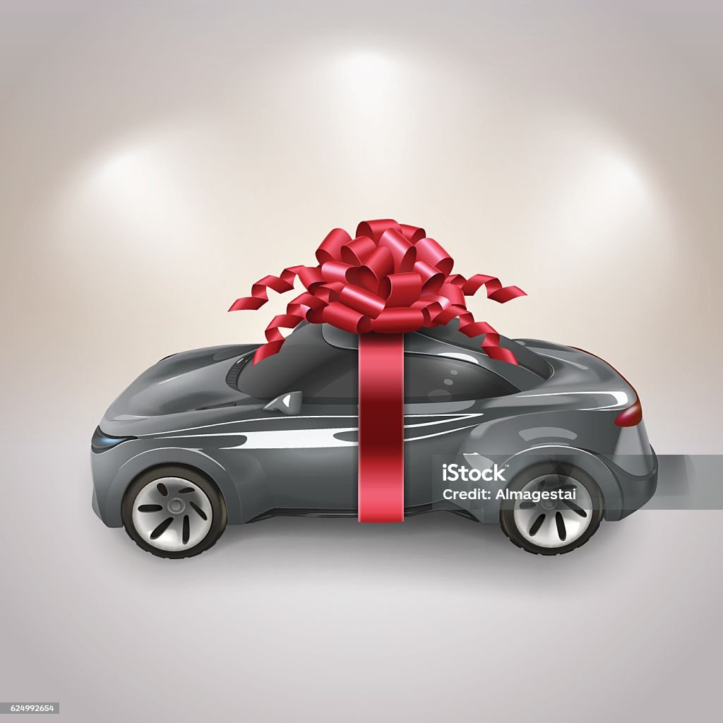 Car Gift Vector Black Metallic Gift Car With Red Bow Vector Illustration Stock ...