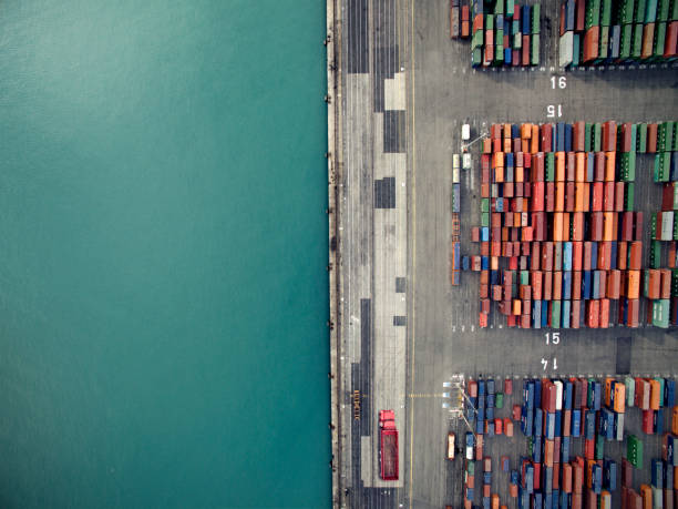 Aerial view of container port