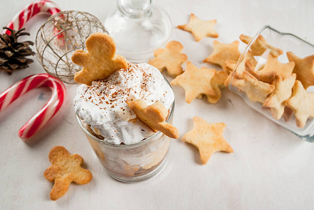 christmas dessert, funny ginger trifle - wipped cream imagens e fotografias de stock