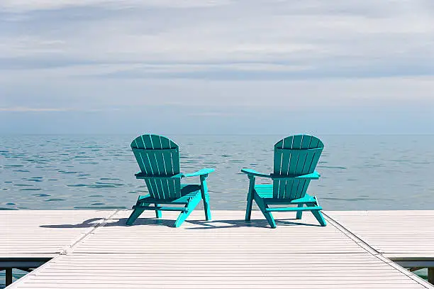 Photo of Pair of Adirondack Muskoka Chairs on the Dock