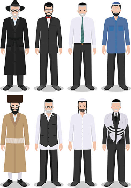 다른 서 있는 유대인 노인과 청남의 집합. 벡터. - judaism jewish ethnicity hasidism rabbi stock illustrations