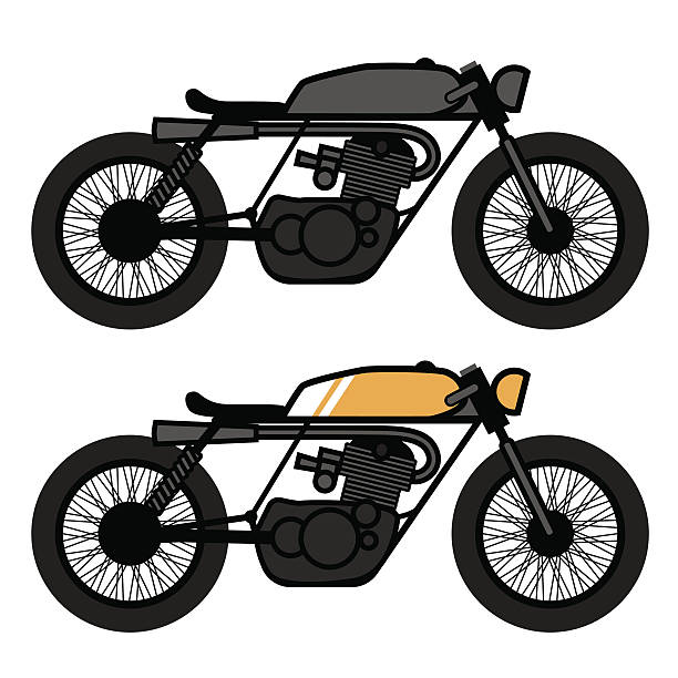 Cafe racer Vintage Motorcycle Cafe Racer. Classic motorcycle vector illustration in flat design. Two Old vintage motorbikes isolated on white background cafe racer stock illustrations