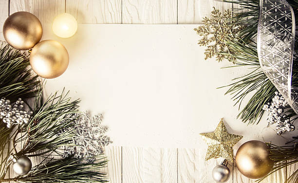 istock Christmas background with decorations on wooden board 625008494