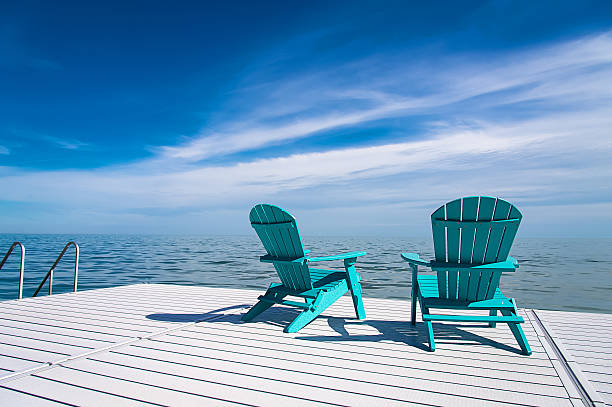 istock Adirondack Chair on the water's edge 625008568