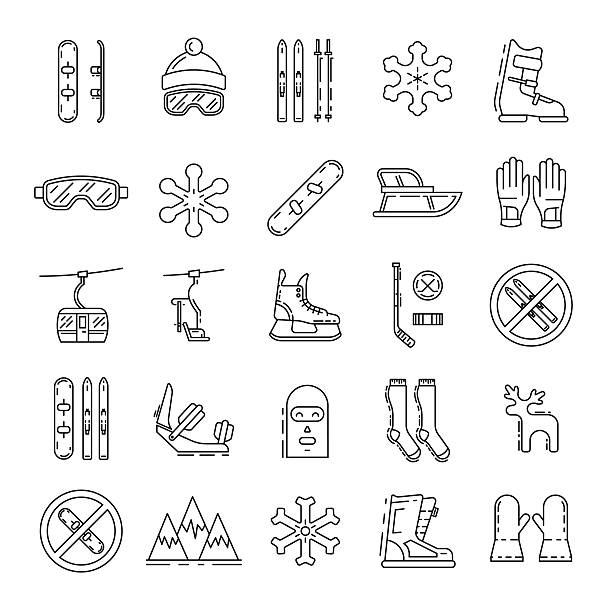 ilustrações de stock, clip art, desenhos animados e ícones de set winter icon - snowboard boot