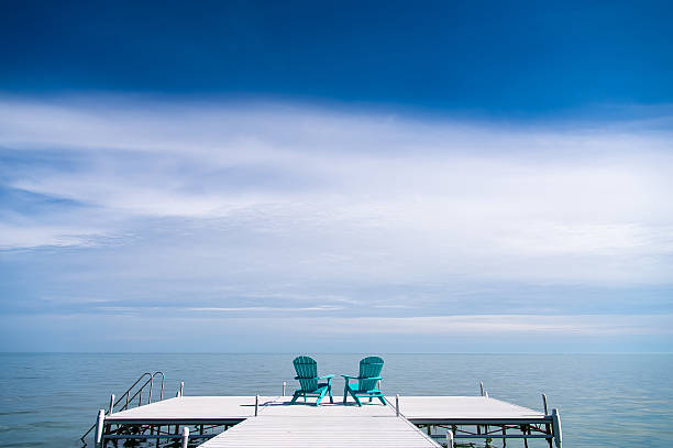 istock Two Adirondack Chairs on a Dock with Big Sky 625009592